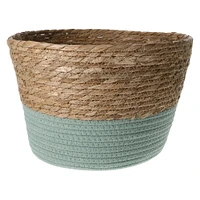 round cotton rope & grass basket 12in x 7in