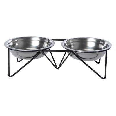 elevated double diner pet food & water bowl