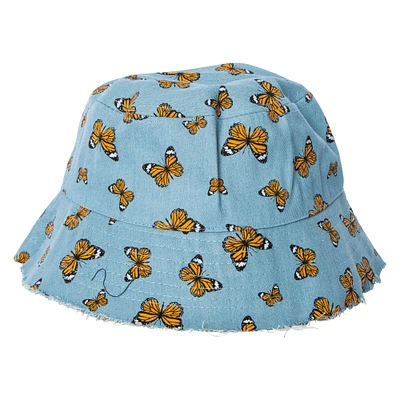 printed frayed edge bucket hat