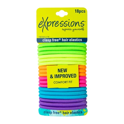 expressions® clasp free® hair elastics 18 pieces - neon