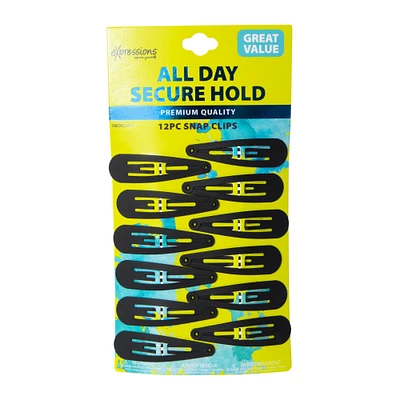 snap clips 12-count black color hair clips