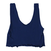 blue ribbed lettuce hem cropped tank top