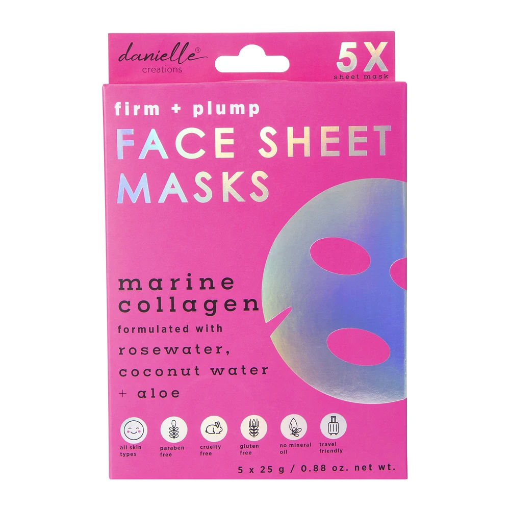 danielle creations® marine collagen face sheet masks 5-count