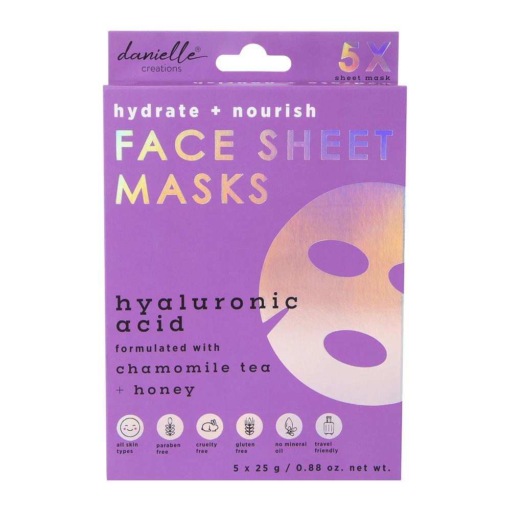 danielle creations® hyaluronic acid face sheet masks 5-count