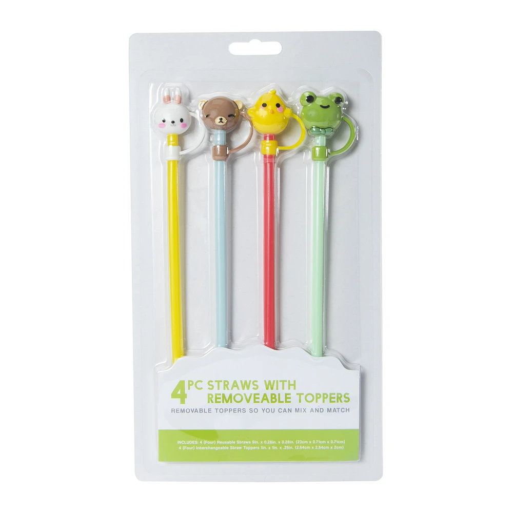 animal shaped straw toppers with straws 4-count