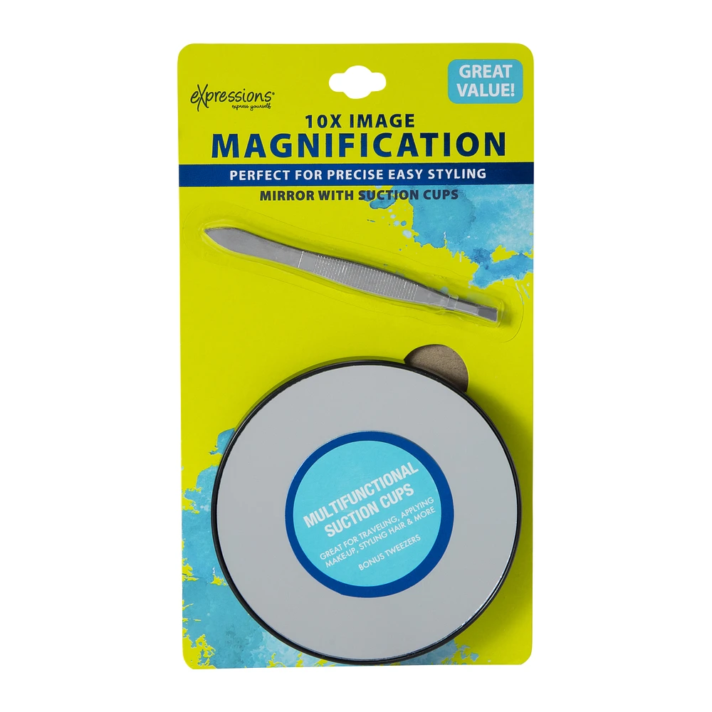 expressions® 10x magnification mirror with suction cup mount & tweezers