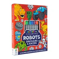 kaleidoscope coloring book - robots, dinosaurs, racers