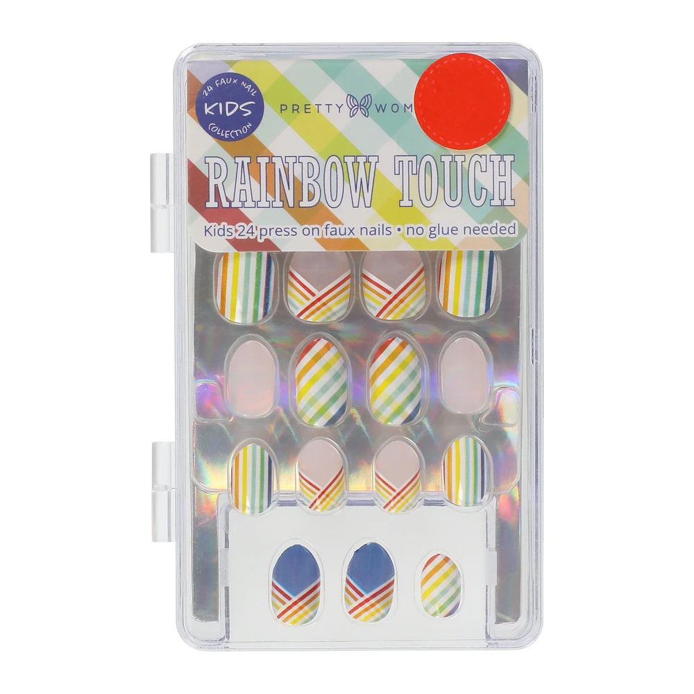 pretty woman kids press on faux nails 24-piece set - rainbow