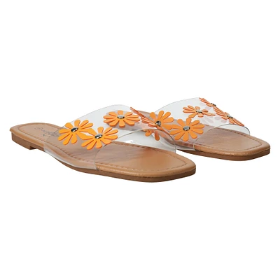 orange floral clear sandals