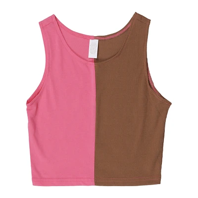 pink & brown split cropped tank top