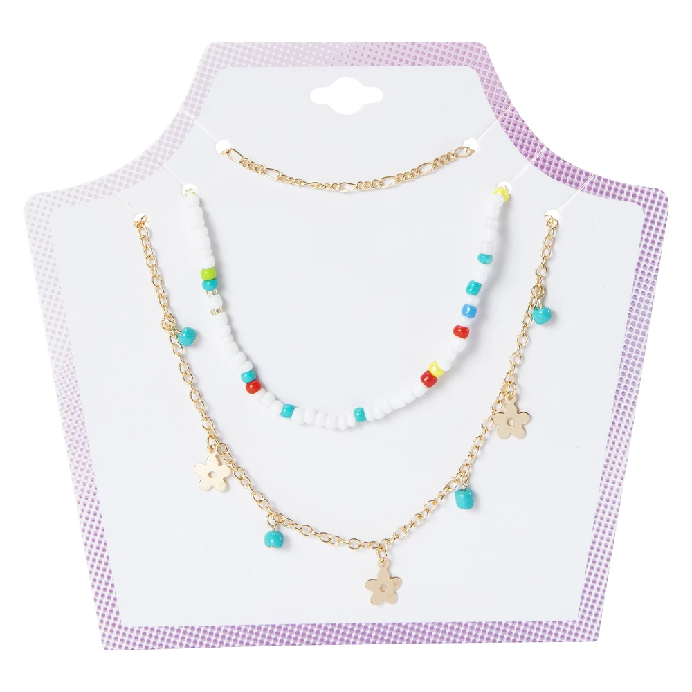 layered bead & chain necklace set 3-piece