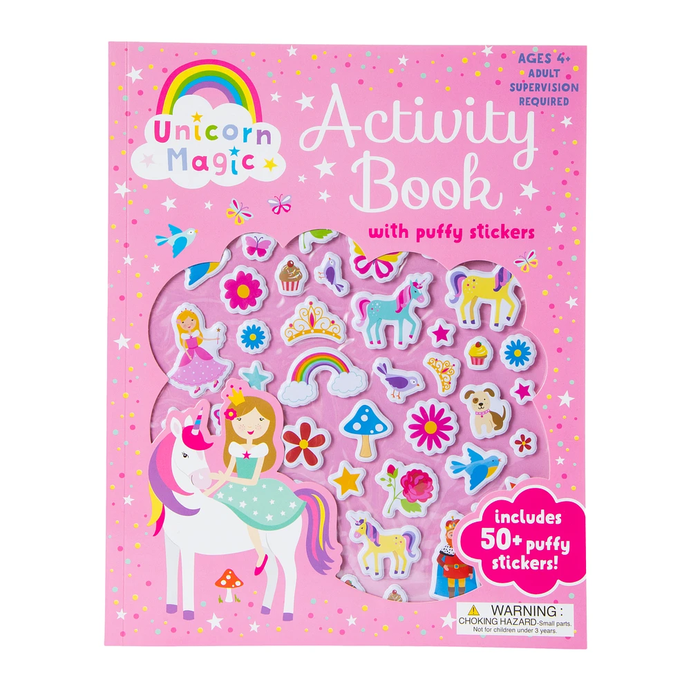 unicorn magic activity book with 50+ puffy stickers