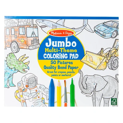 jumbo multi-theme coloring pad with 50 pictures 11in x 14in