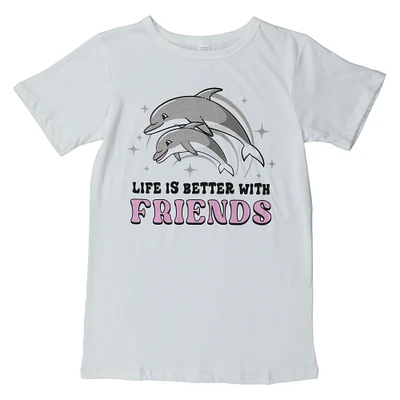 'life is better with friends' dolphin graphic tee