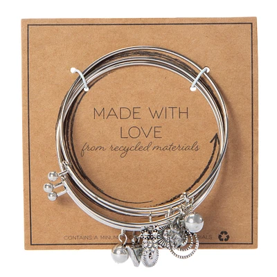 recycled silver charm bracelets 3-count