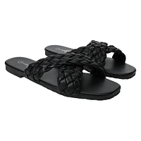 ladies tan vegan leather braided sandals