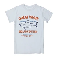 'great white shark surfing club' graphic tee