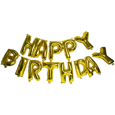 gold mylar 'happy birthday' balloon garland
