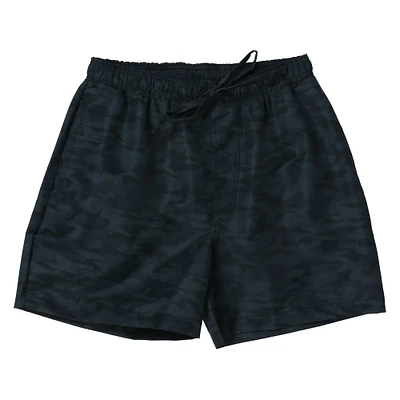 young mens black camo nylon shorts