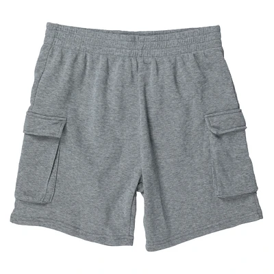 young mens gray fleece cargo shorts