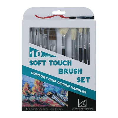 10-piece soft touch paint brush set for oils & watercolors