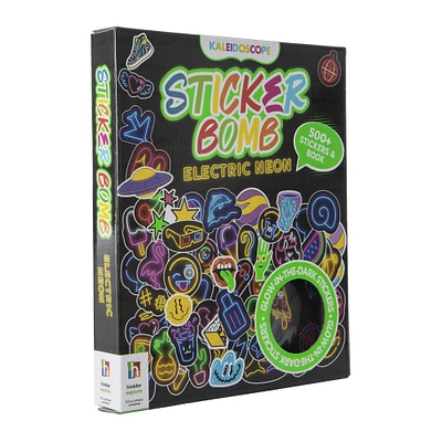 kaleidoscope sticker bomb with over stickers & book