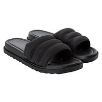 ladies black ribbed slide sandals