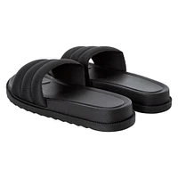 ladies black ribbed slide sandals