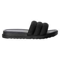 ladies black ribbed slide sandals