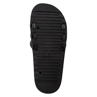 ladies black ribbed slide sandals