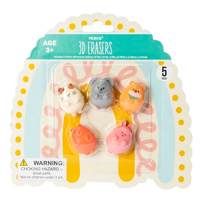 premiere® 3D animal erasers 5-count