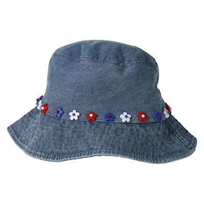 denim beaded flower bucket hat