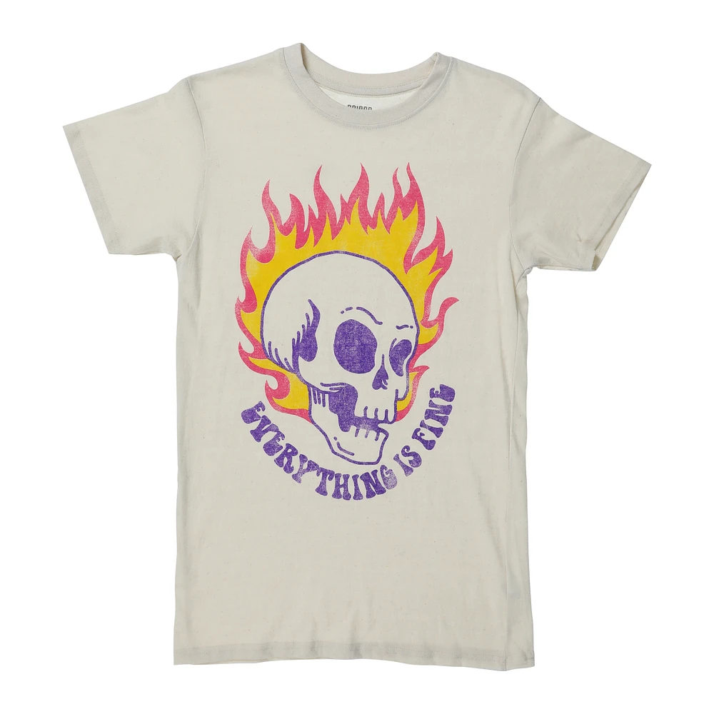 'everything is fine' flaming skull graphic tee