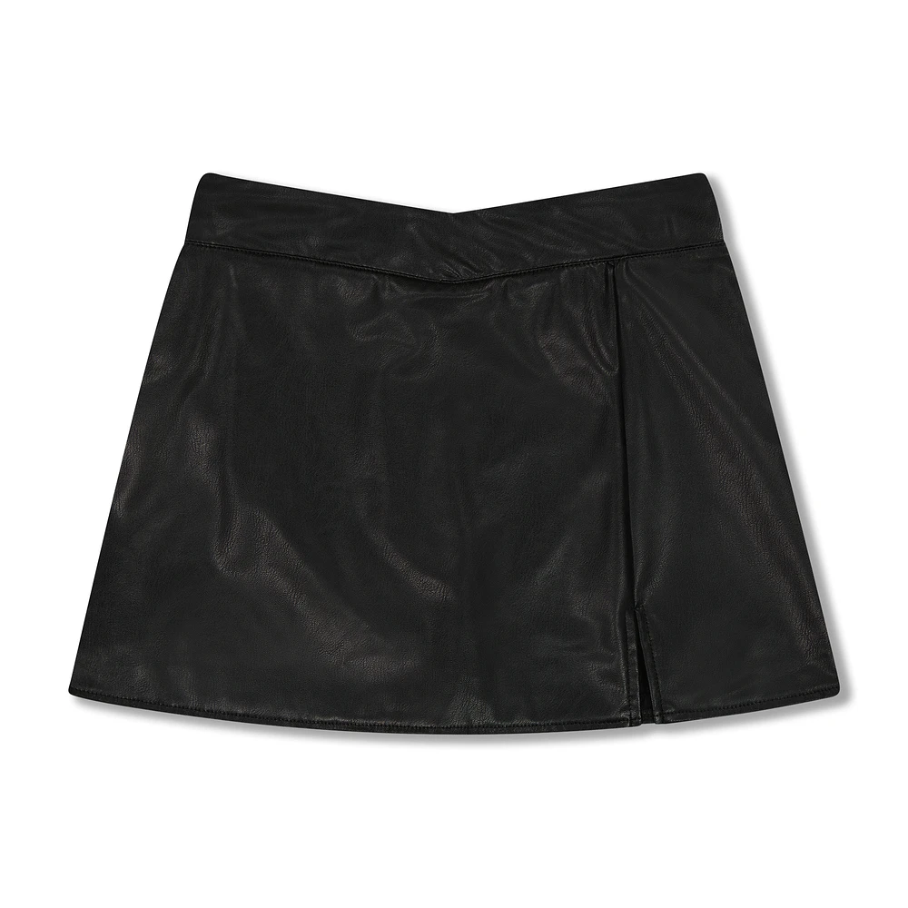 faux leather v-waist skort