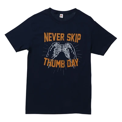 'never skip thumb day' gamer graphic tee