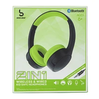 2-in-1 wireless & wired bluetooth® kid-safe headphones with mic