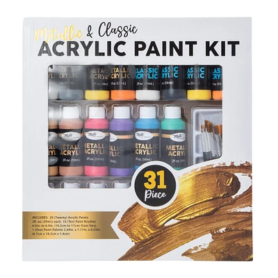 metallic & classic acrylic paints & supplies 31-piece set