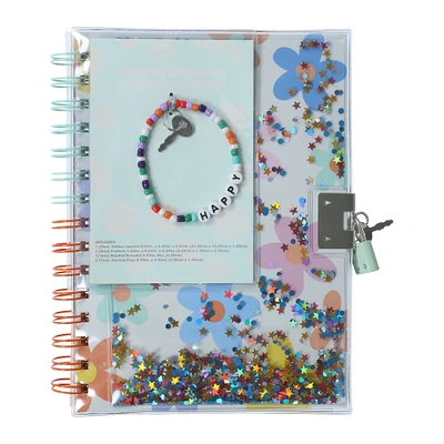 glitter journal with lock & bracelet 8.27in x 6in