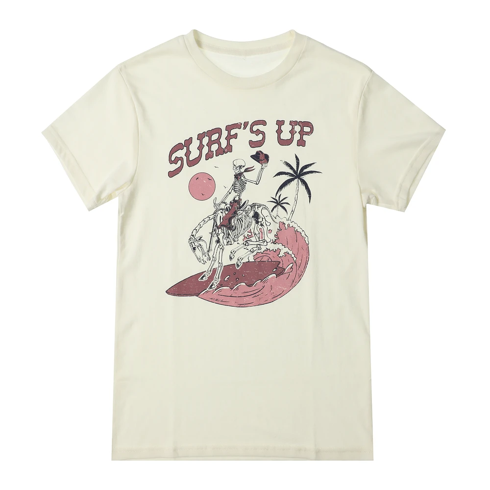 skeleton cowboy 'surf's up' graphic tee