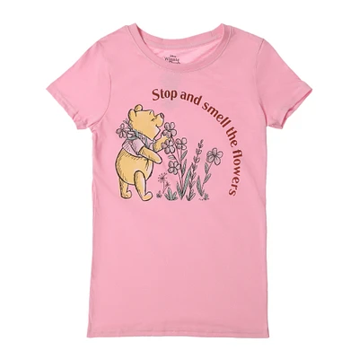 juniors Winnie the Pooh 'stop & smell flowers' graphic tee