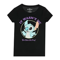 juniors Disney Stitch 'it wasn't me, you have no proof' graphic tee
