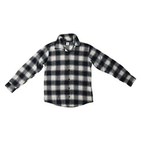 young men's navy blue button-down flannel shirt