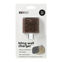 USB-A & USB-C bling dual wall charger 3.1 amp