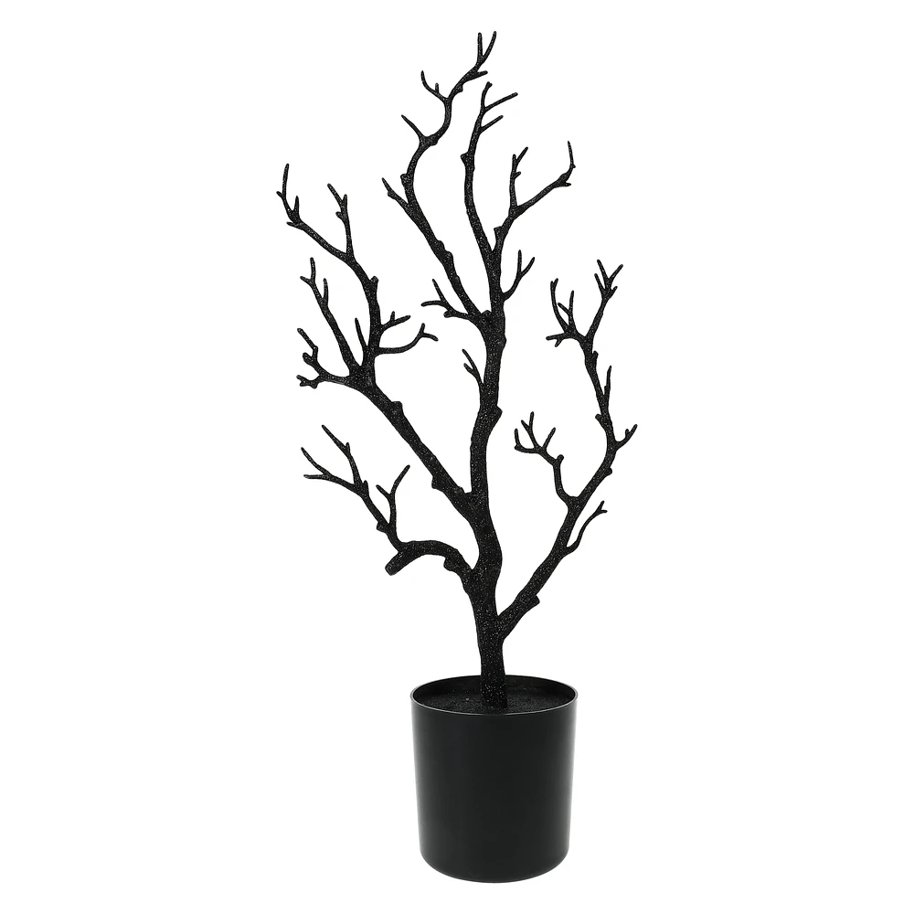 black glitter tree halloween decor