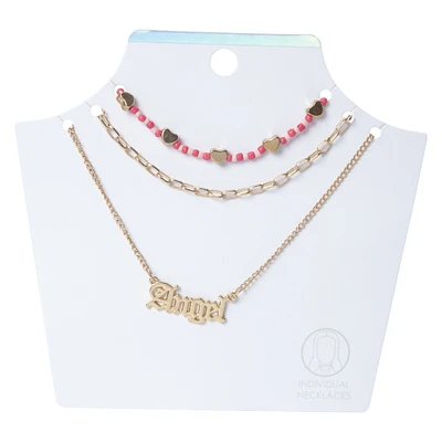 layered beaded & chain necklace set 3-pack