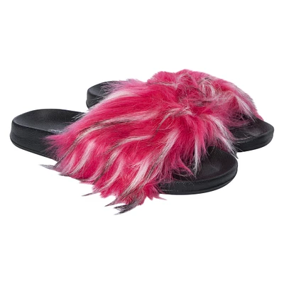 ladies pink faux fur slide sandals