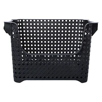 stackable woven cane plastic bin 15in x 9.8in