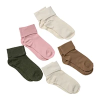 ladies white turn-cuff quarter crew socks 5-pack