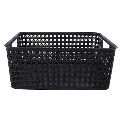 woven cane plastic bin 12.9in x 10.5in