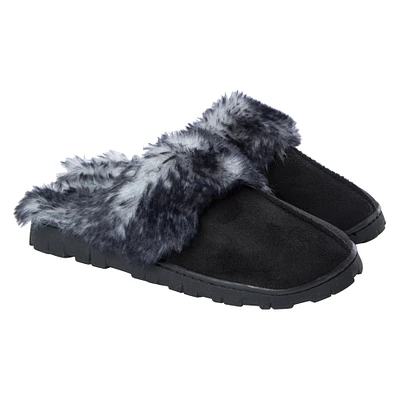 ladies black lug sole faux fur scuff slippers